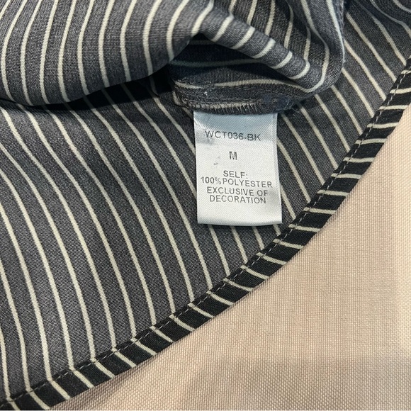 THML Blouse Womens Medium Black White Strip Lace 3/4 Sleeve Velvet Back Tie - Picture 10 of 16